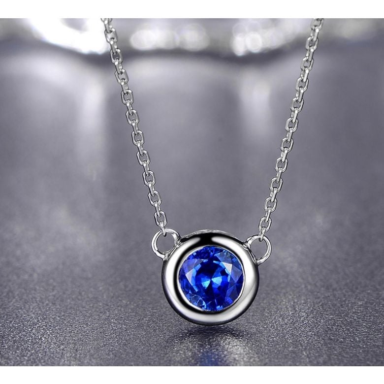 Collier pendentif solitaire saphir Or blanc - 4