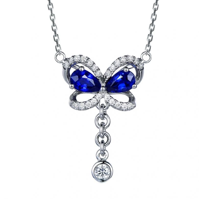 Pendentif papillon saphirs et diamants. Or blanc 18cts - 1