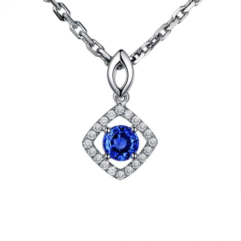 Pendentif losange Or blanc, saphir et diamants - 1