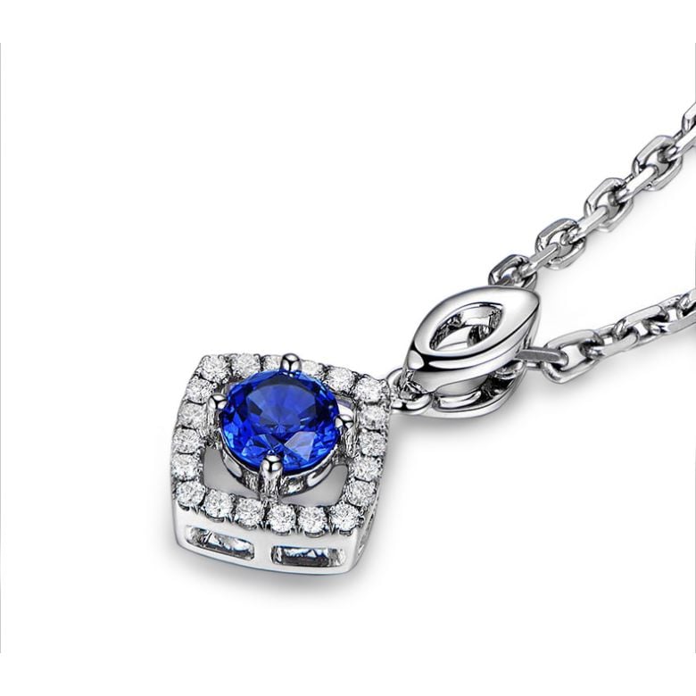 Pendentif losange Or blanc, saphir et diamants - 4