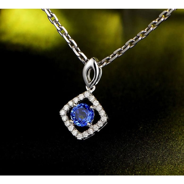 Pendentif losange Or blanc, saphir et diamants - 3