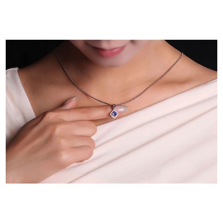 Pendentif losange Or blanc, saphir et diamants - 2