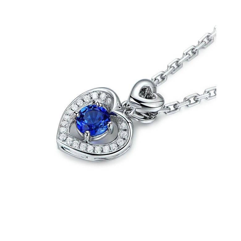 Pendentif Coeur saphir et diamants. Or blanc - 7