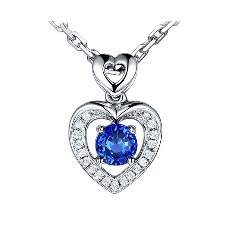 Pendentif Coeur saphir et diamants. Or blanc - 1