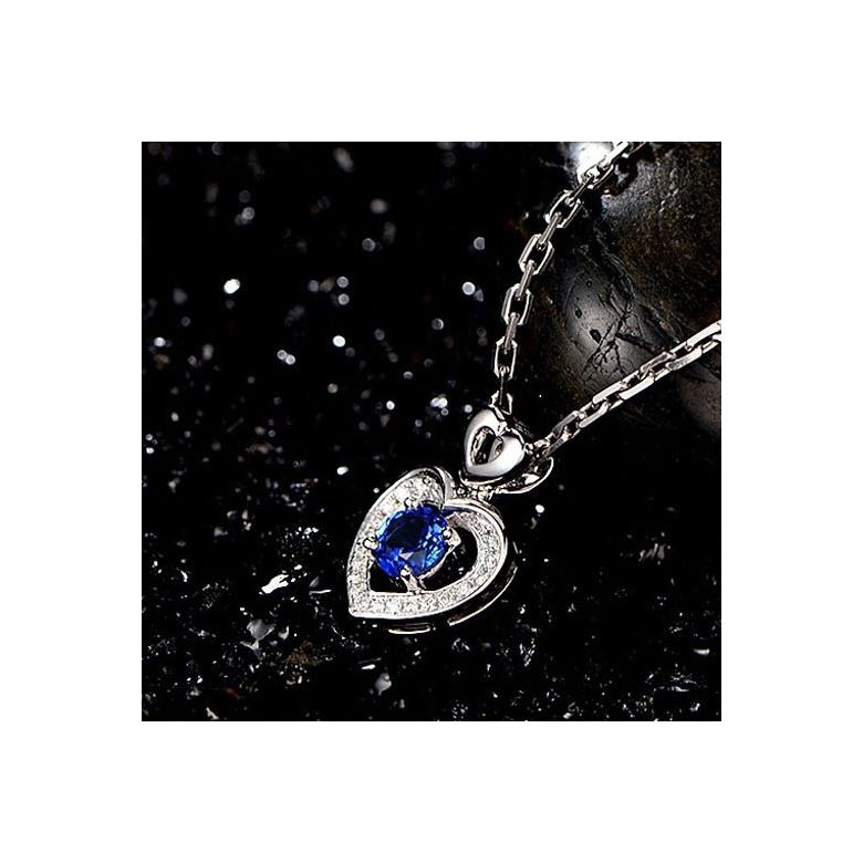 Pendentif Coeur saphir et diamants. Or blanc - 5
