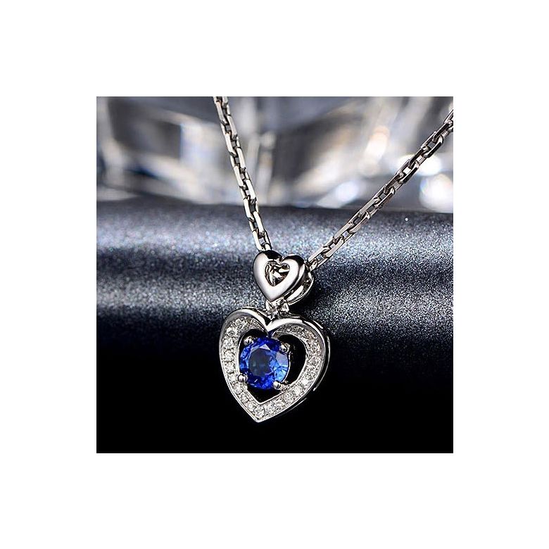 Pendentif Coeur saphir et diamants. Or blanc - 3