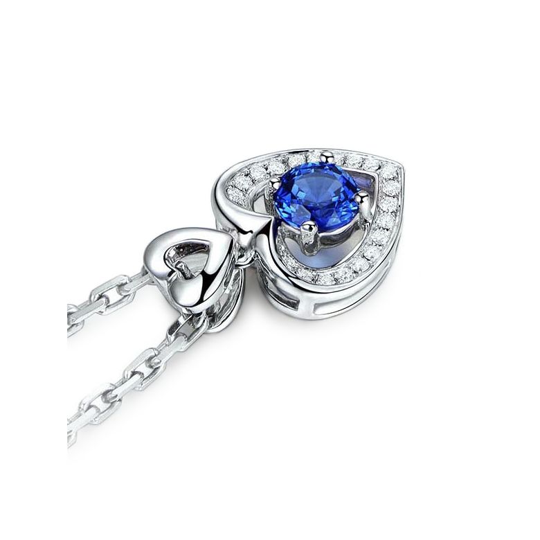 Pendentif Coeur saphir et diamants. Or blanc - 8