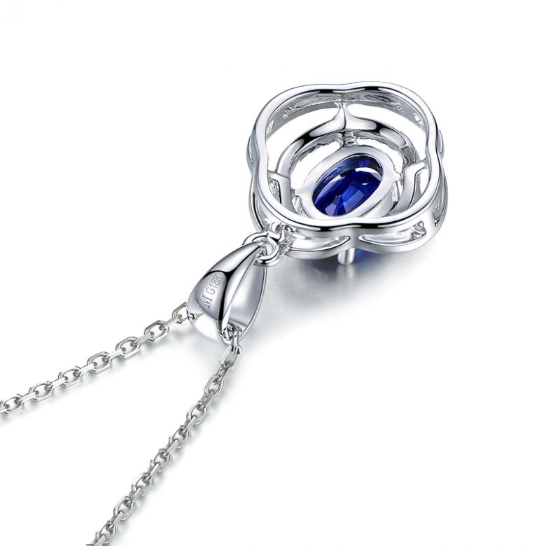 Pendentif saphir 1 carat. Breloque Or blanc motif fleur - 10