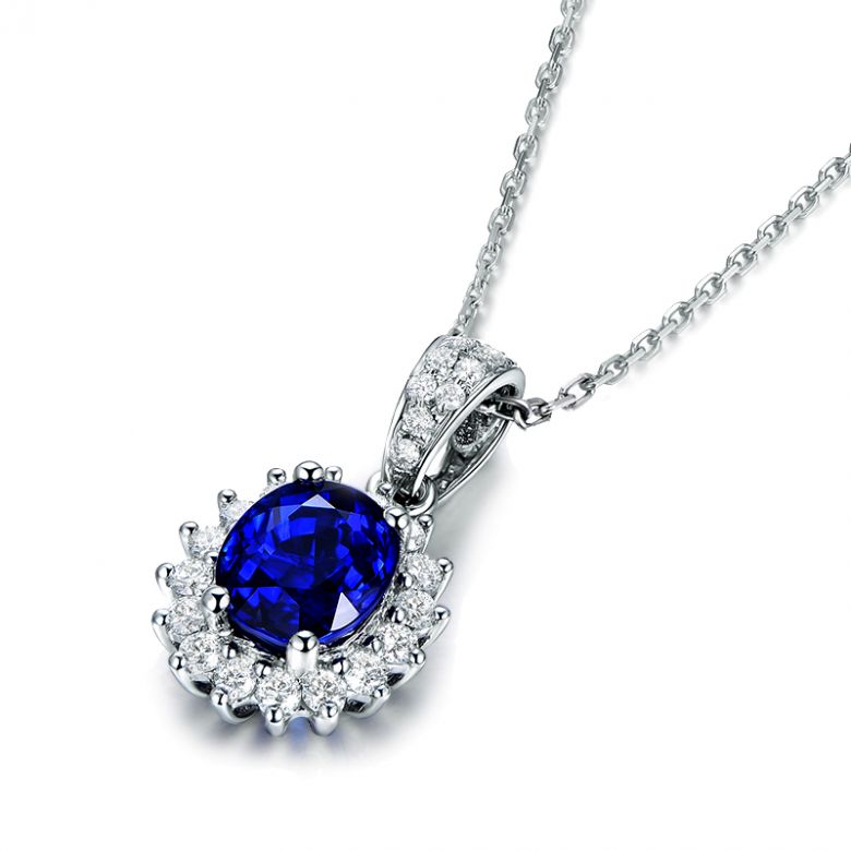 Pendentif Or blanc diamants et saphir 1.50cts - 10