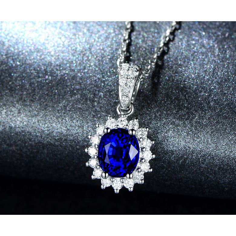 Pendentif Or blanc diamants et saphir 1.50cts - 3