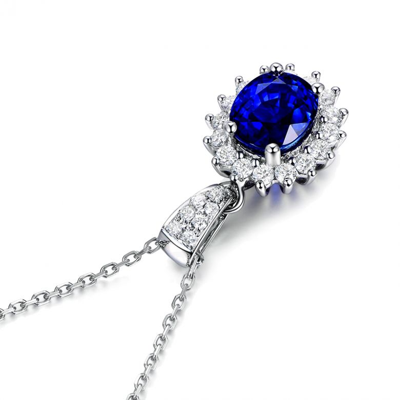 Pendentif Or blanc diamants et saphir 1.50cts - 11