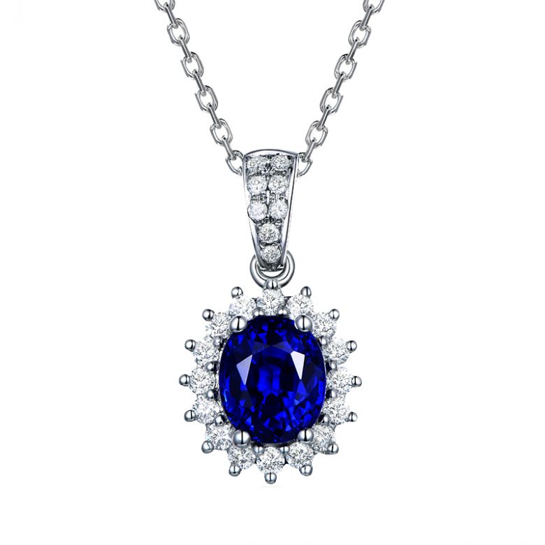 Pendentif Or blanc diamants et saphir 1.50cts - 1