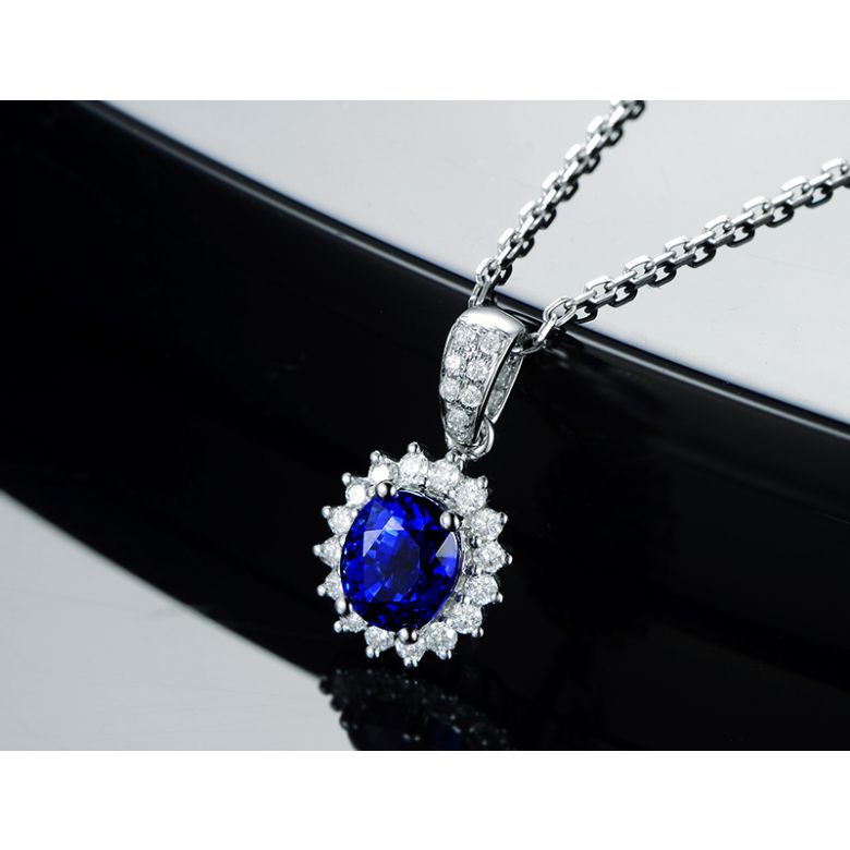 Pendentif Or blanc diamants et saphir 1.50cts - 8