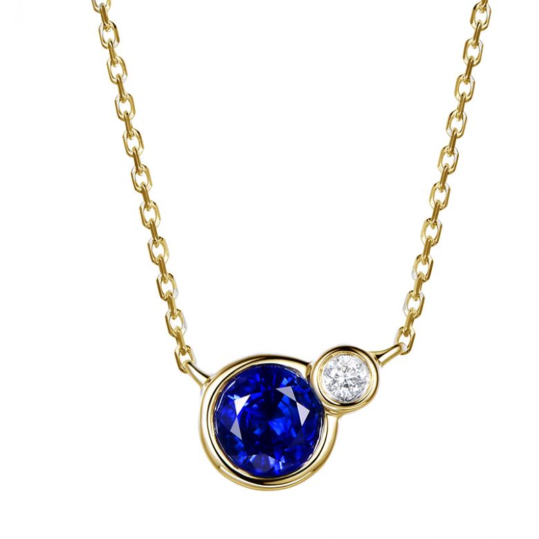 Collier pendentif Or jaune, saphir et diamant sertis clos - 1