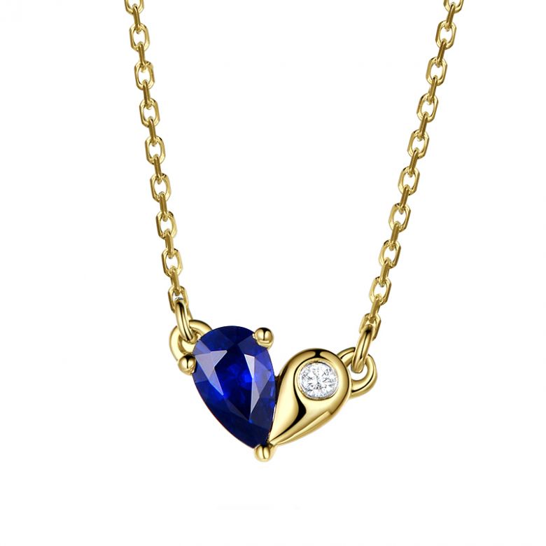 Pendentif coeur saphir et diamant. Or jaune avec sa chaîne - 1