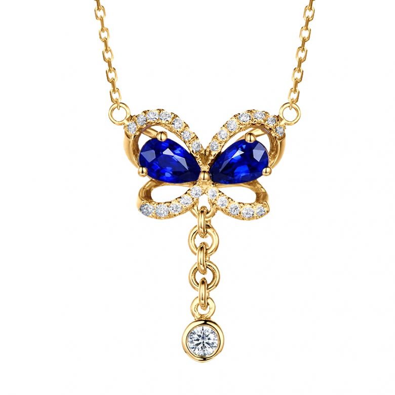 Pendentif papillon saphirs et diamants. Or jaune 18cts - 1