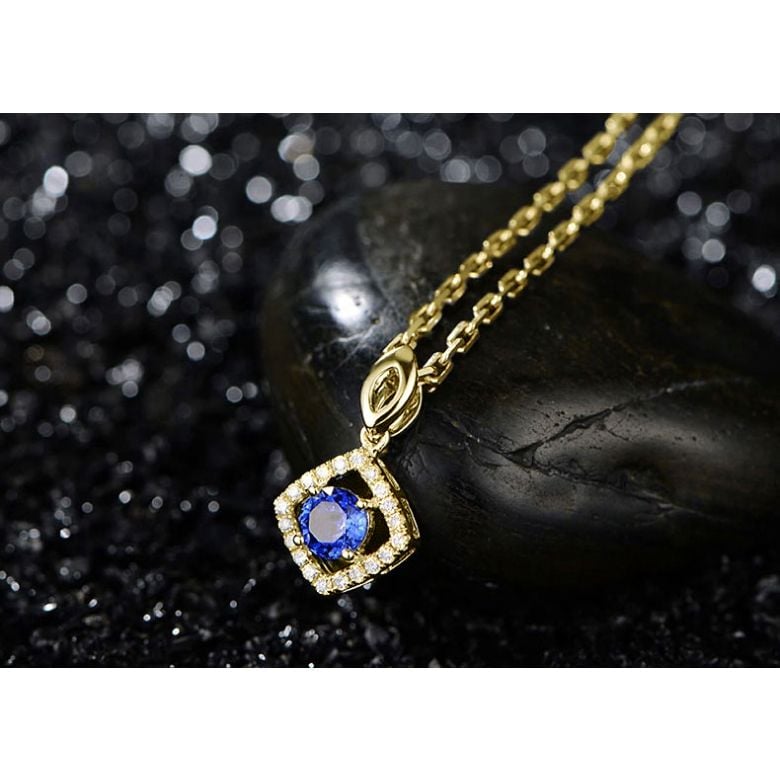 Pendentif losange Or jaune, saphir et diamants - 5