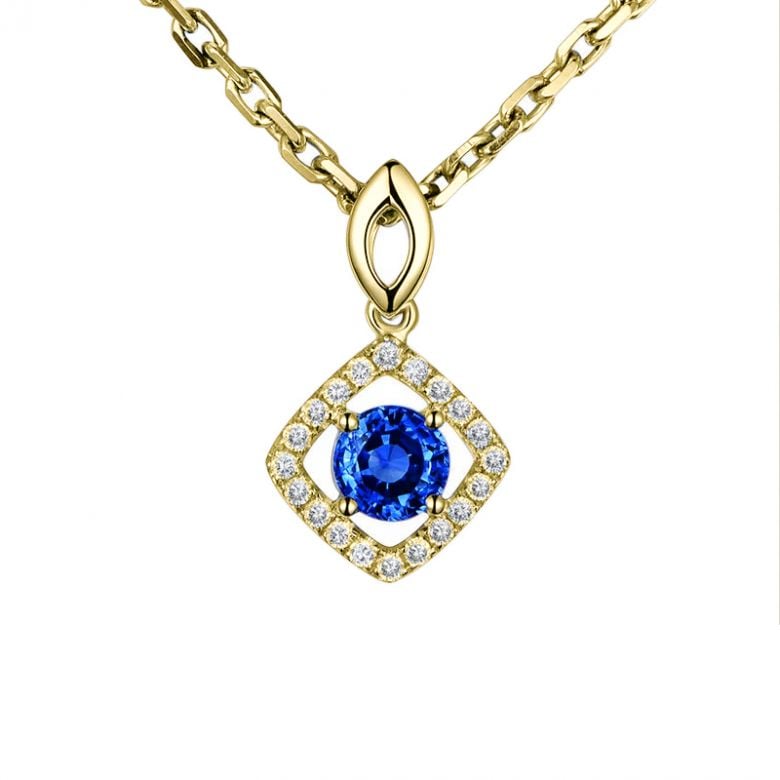Pendentif losange Or jaune, saphir et diamants - 1
