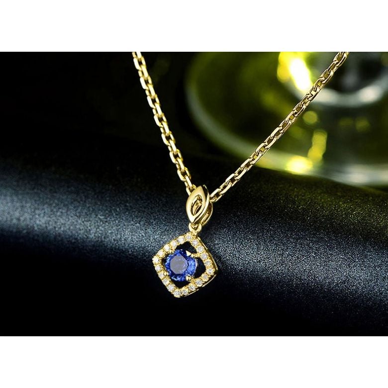 Pendentif losange Or jaune, saphir et diamants - 4