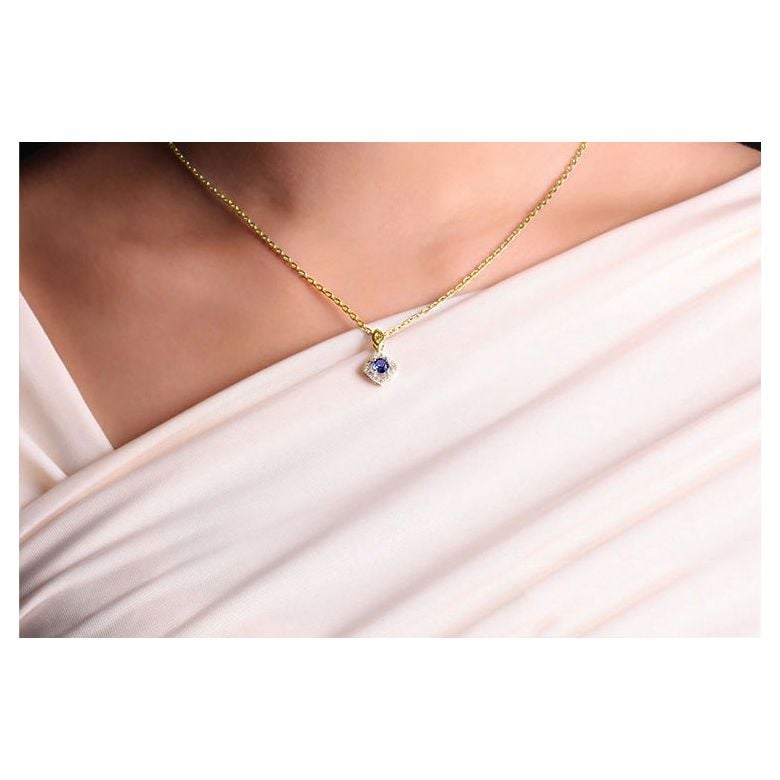 Pendentif losange Or jaune, saphir et diamants - 2