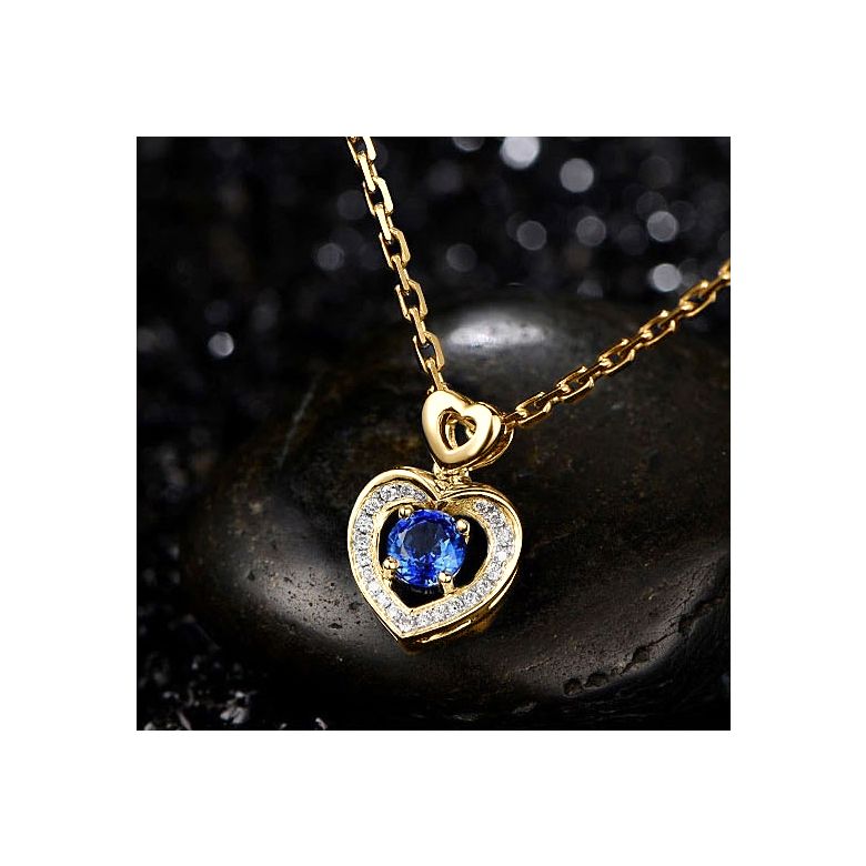 Pendentif Coeur saphir et diamants. Or jaune - 2