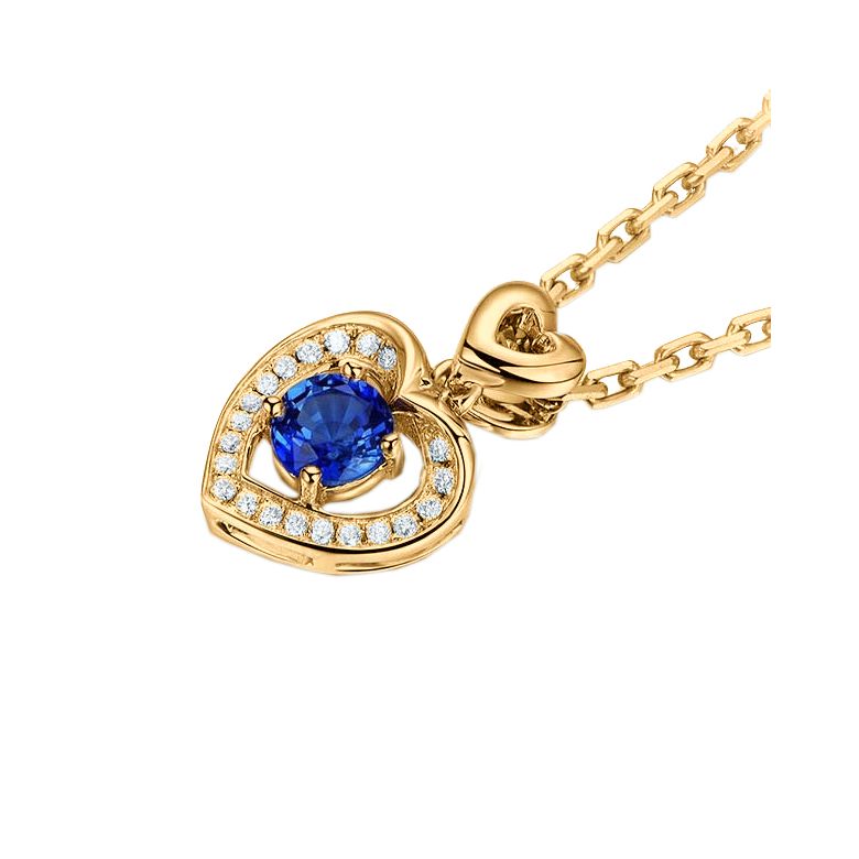 Pendentif Coeur saphir et diamants. Or jaune - 5