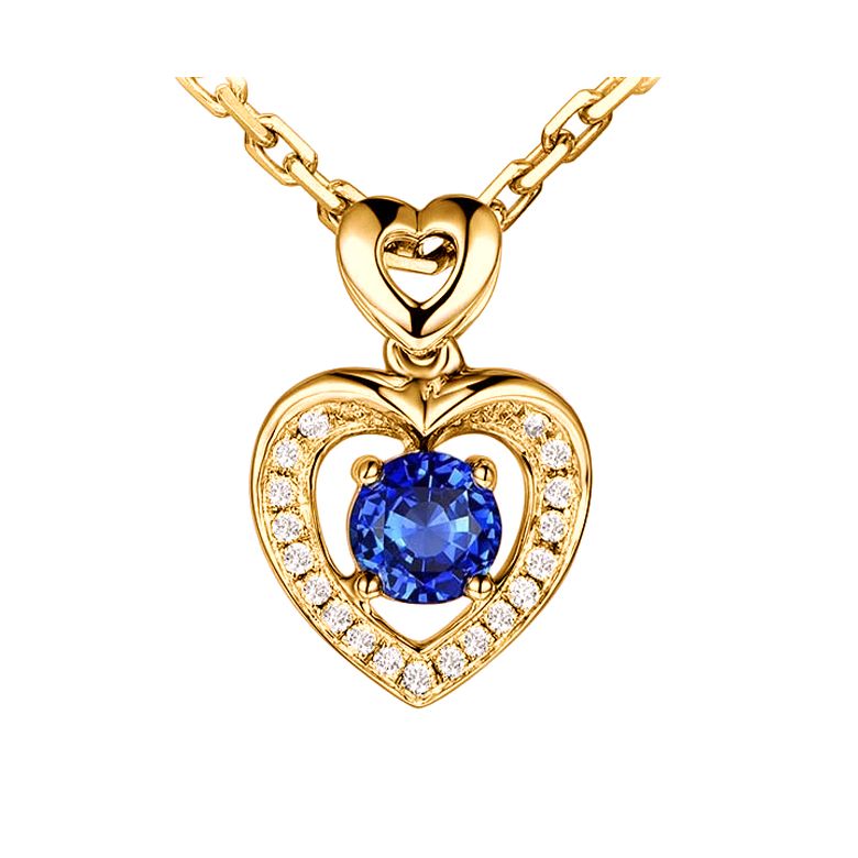 Pendentif Coeur saphir et diamants. Or jaune - 1