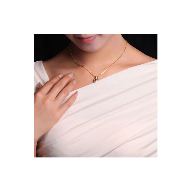 Pendentif Coeur saphir et diamants. Or jaune - 3
