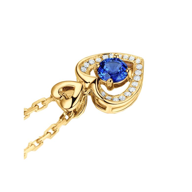 Pendentif Coeur saphir et diamants. Or jaune - 4
