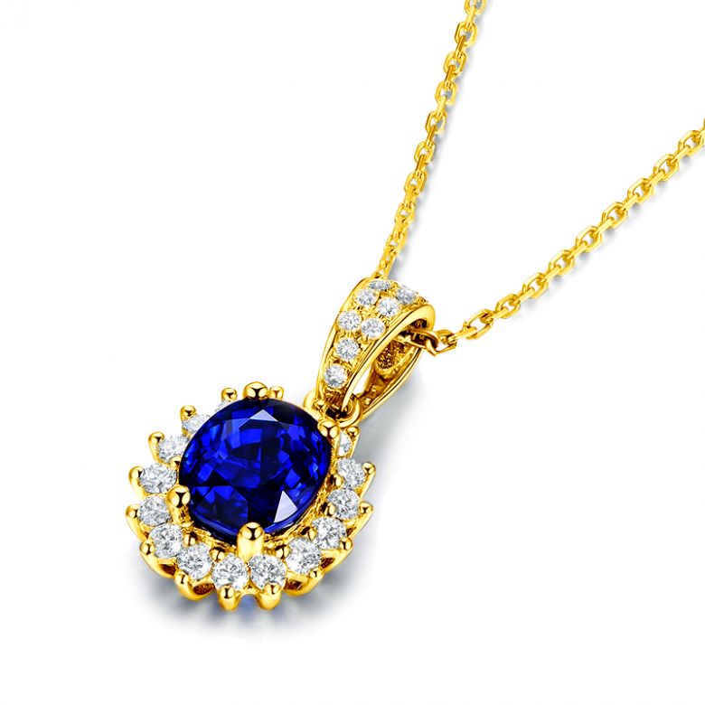 Pendentif Or jaune diamants et saphir 1.50cts - 9