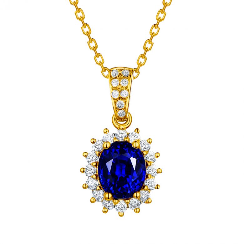 Pendentif Or jaune diamants et saphir 1.50cts - 1