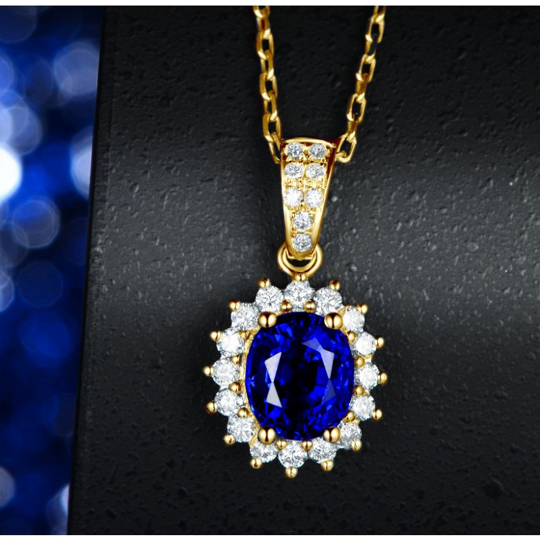 Pendentif Or jaune diamants et saphir 1.50cts - 3