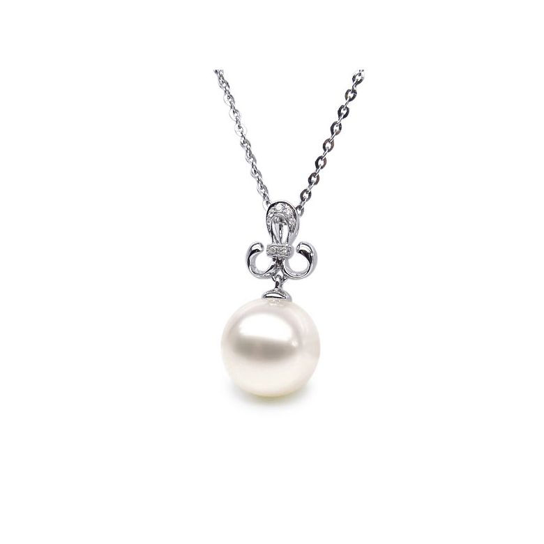 Pendentif noblesse - Armoiries en or blanc, diamants - Perle blanche - 1