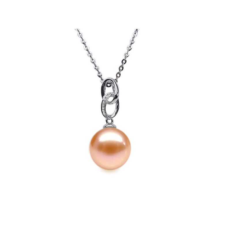 Pendentif 2 anneaux monté d'une perle blanche - Or blanc, diamants - 5