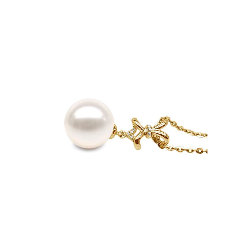 Pendentif ganse en or jaune et diamants - Perle de culture blanche - 4