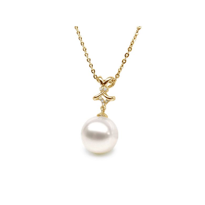 Pendentif ganse en or jaune et diamants - Perle de culture blanche - 2