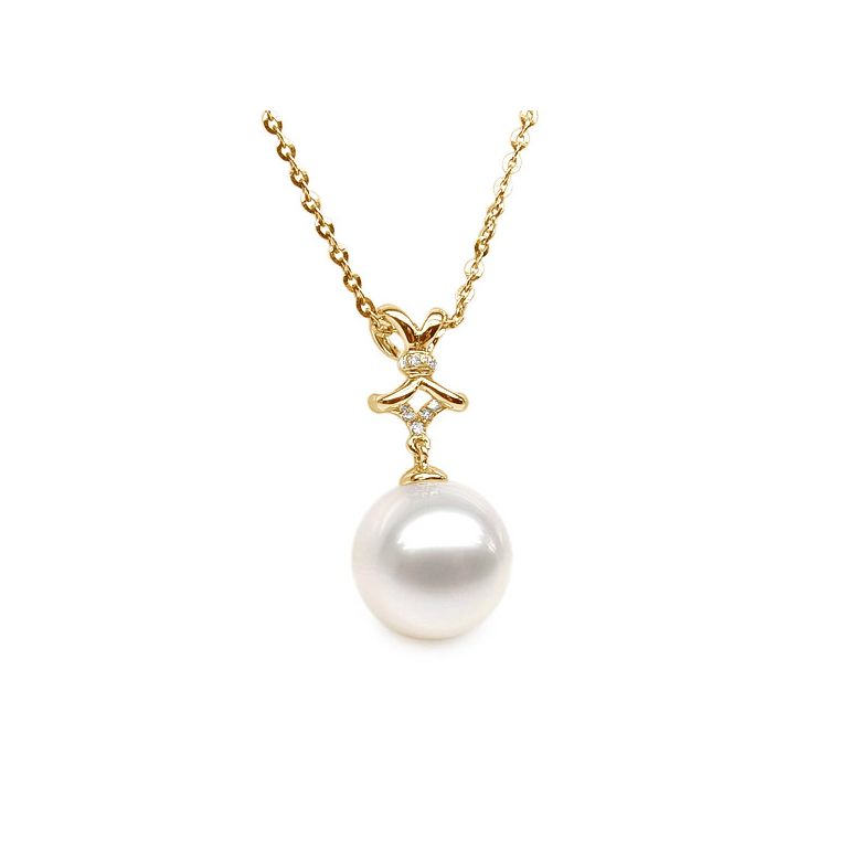 Pendentif ganse en or jaune et diamants - Perle de culture blanche - 3