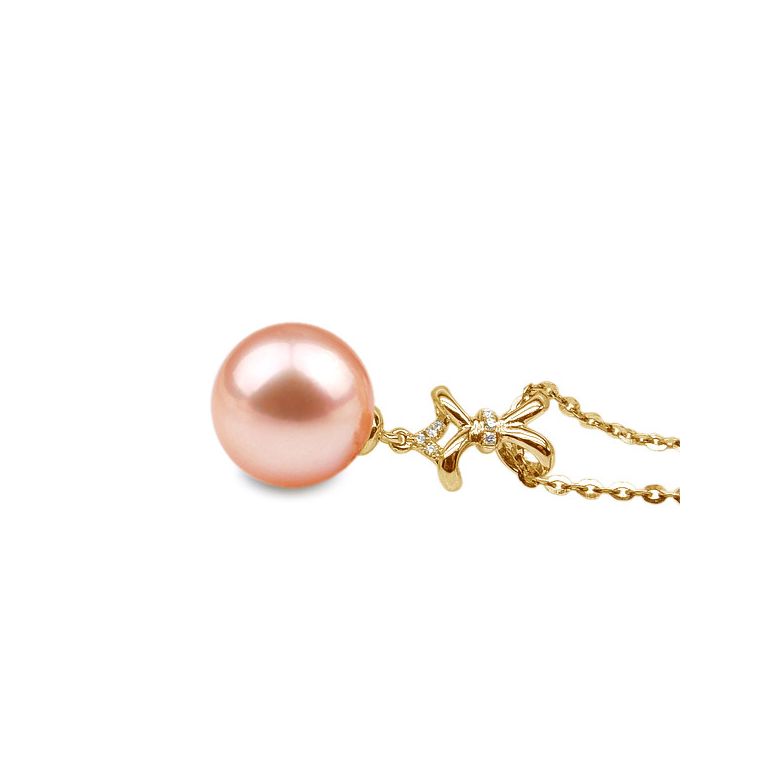 Pendentif ganse en or jaune et diamants - Perle de culture blanche - 5