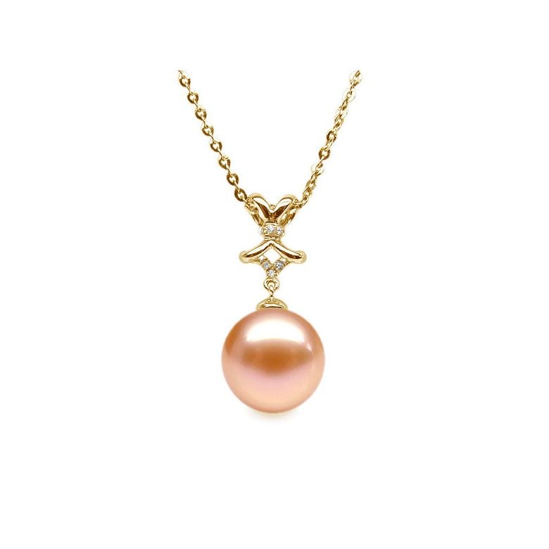 Pendentif ganse en or jaune et diamants - Perle de culture blanche - 6