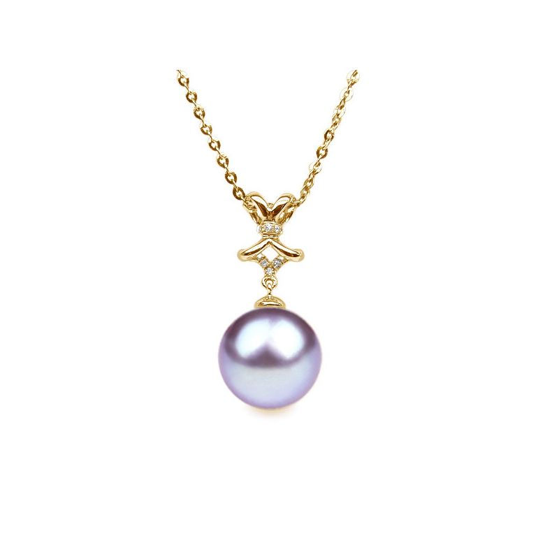 Pendentif ganse en or jaune et diamants - Perle de culture blanche - 8