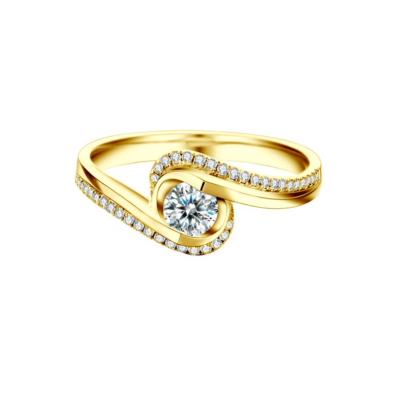 Solitaire A Une Passante -  Diamants & Or Jaune - Baudelaire  | Gemperles - 3