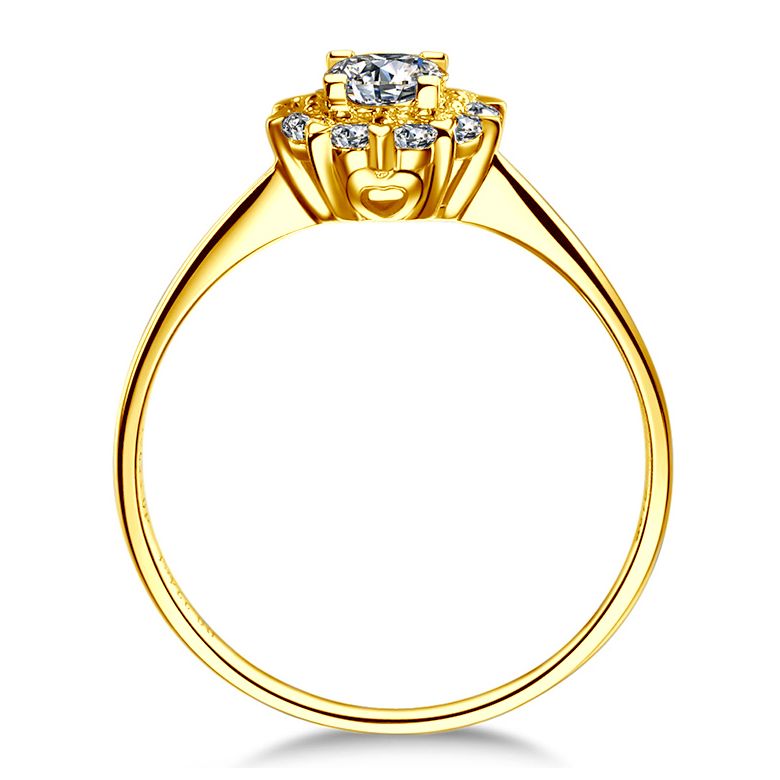 Bague or jaune solitaire - Coeur caillouté - Diamants pavés | Coeur Caillouté - 5