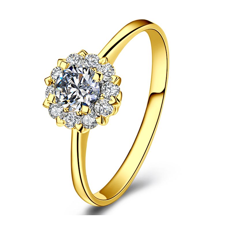 Bague or jaune solitaire - Coeur caillouté - Diamants pavés | Coeur Caillouté - 1