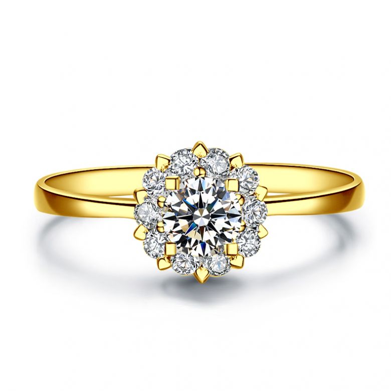Bague or jaune solitaire - Coeur caillouté - Diamants pavés | Coeur Caillouté - 2