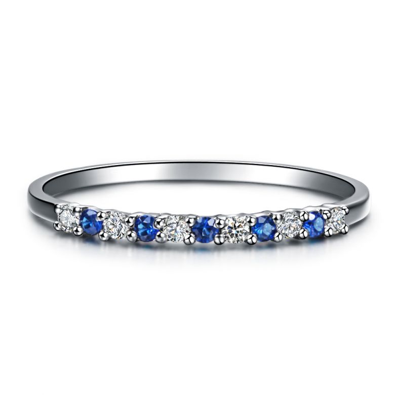 Anneau Diamants et Saphirs en alternance - Or blanc 18 carats - 5