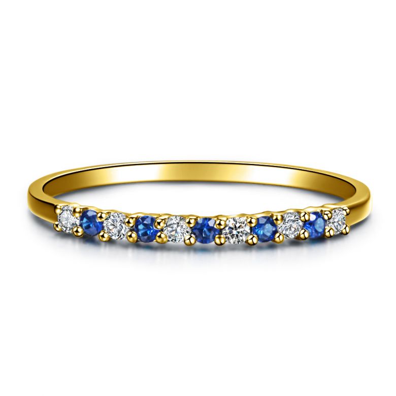 Anneau Diamants et Saphirs en alternance - Or jaune 18 carats - 1