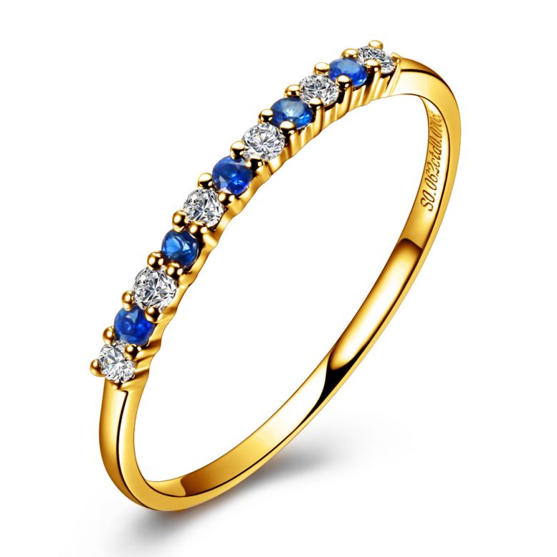 Anneau Diamants et Saphirs en alternance - Or jaune 18 carats - 2