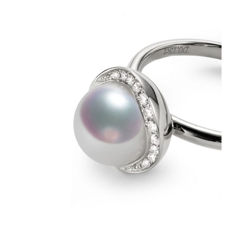 Bague Hinata. Couronne Or blanc et Diamants. Perle Akoya - 7