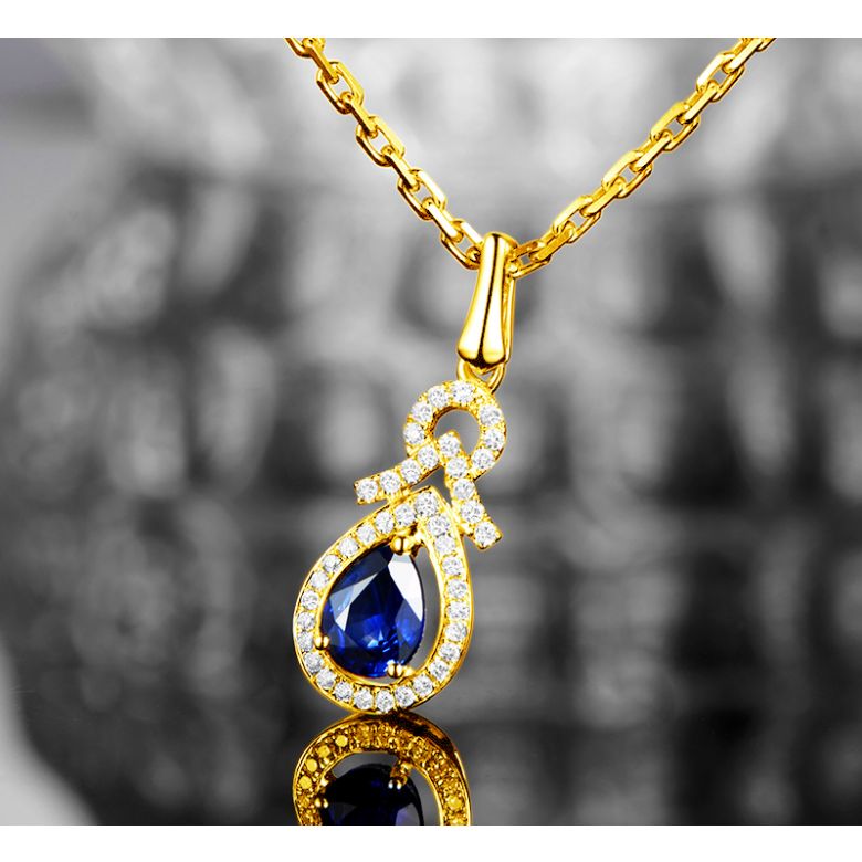 Pendentif Or jaune 18 carats - Saphir et diamants en poire - 5