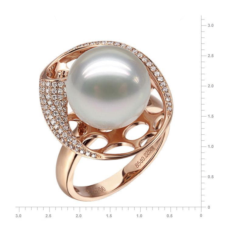 Bague corail starlette - Perle d'Australie, or rose et diamants - 3